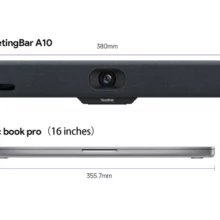 La barre de visioconférence Yealink A10 mesure 380mm de large pour 55mm de hauteur. Sa largeur est à peine plus grande qu'un mac book pro de 16 pouces