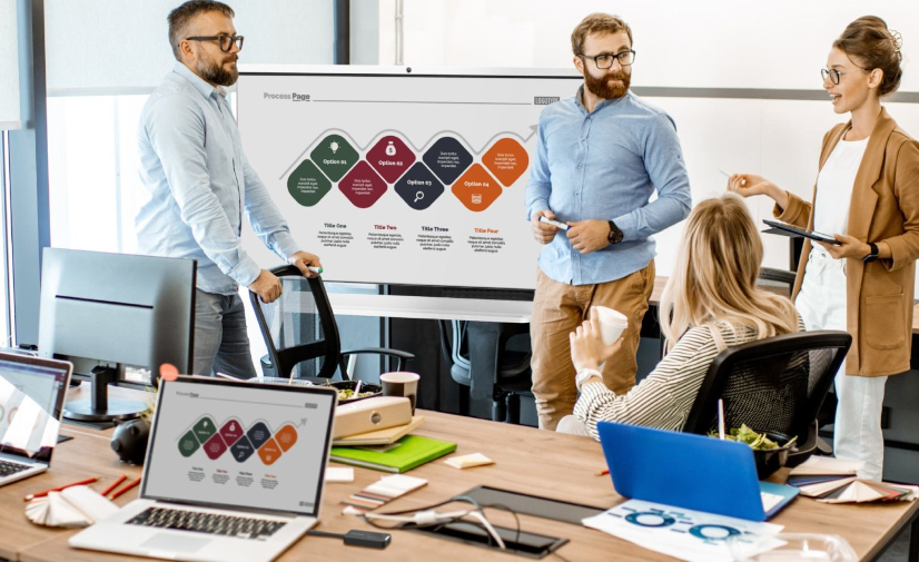 Ecran collaboratif INNEX MEETING HUB CM55 sur son chariot mobile - Cas d'usage avec plusieurs collaborateurs