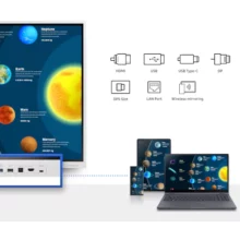 Connectiques de façade de l'écran interactif SAMSUNG flip 75 et 85 pouces