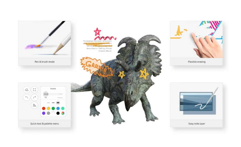 Outils de créativité et dessin sur l'écran interactif SAMSUNG flip 75 et 85 pouces