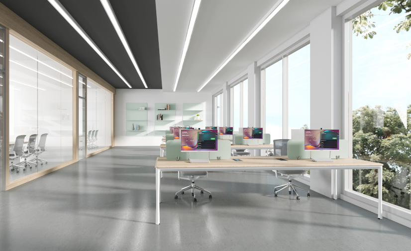 Ecran collaboratif Yealink DeskVision A24 - Ecran de 24 pouces tactile équipé d'une caméra pour un bureau individuel - Cas d'usage dans un Open-space
