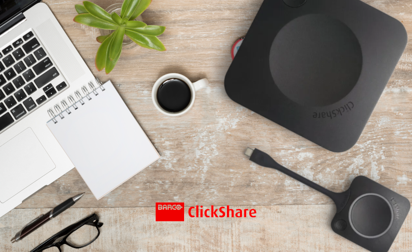 Vue de dessus d'une base Unit et d'un Button Clickshare