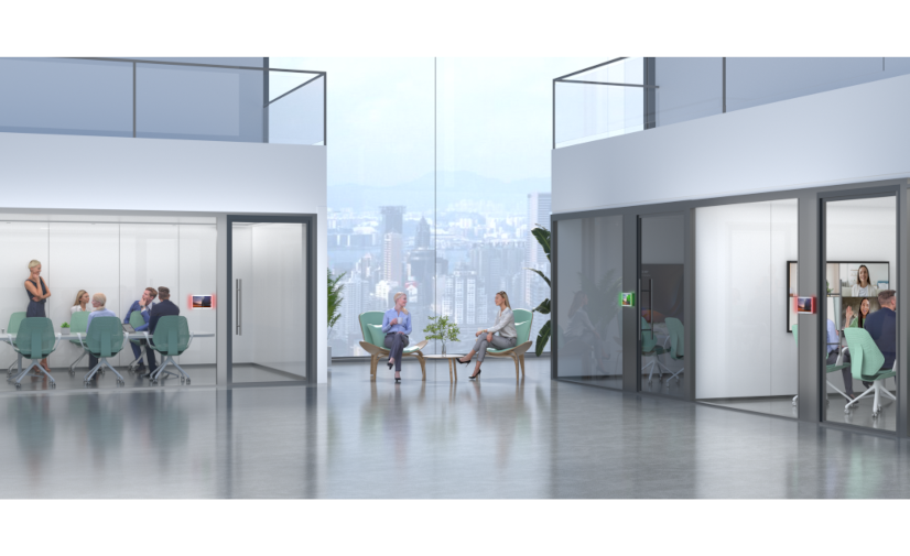 Écran de réservation de salle YEALINK ROOMPANEL PLUS installé sur 3 salles de réunion