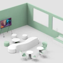 Ecran collaboratif tactile Yealink MeetingBoard 65 pouces - Vue 3D dans un espace collaboratif