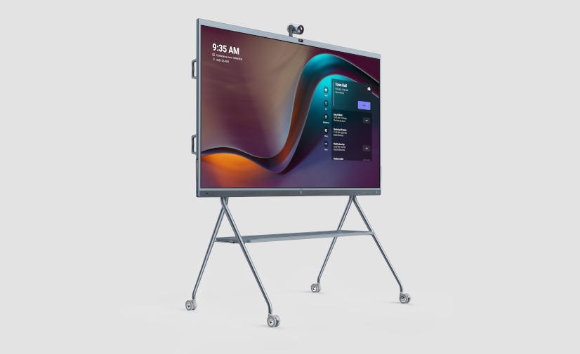 Ecran collaboratif tactile Yealink MeetingBoard 86 pouces monté sur son chariot mobile