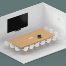 Barre de visioconférence PANACAST 50 - Dessin 3D d'une salle avec configuration panoramique 12 personnes