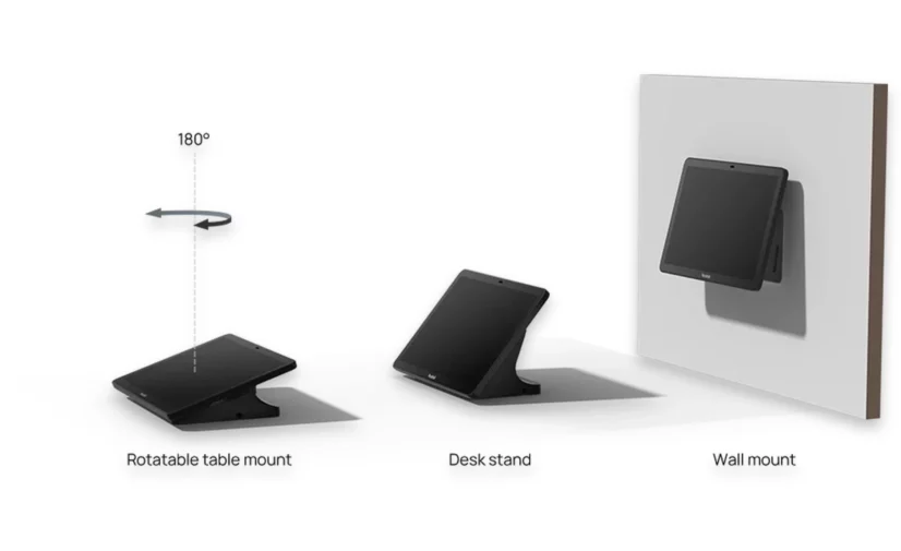 Options de fixation de la console tactile YEALINK CTP25 : support rotatif de table, pied de bureau et fixation murale