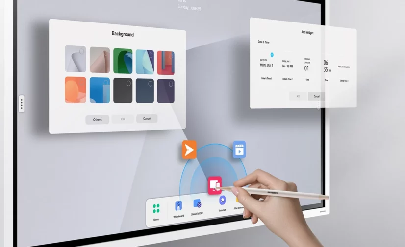 Barre d'outils et personnalisation de l'interface du Samsung Flip WMFX, pilotées au stylet